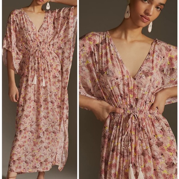 Rujuta Sheth Dresses & Skirts - Rujata sheth Boho Floral Pink V-Neck Caftan Dress